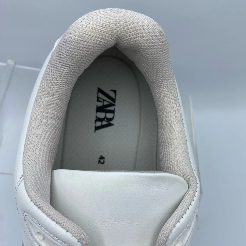 NWT. Zara Men's White Leather Uniform Sneakers. Size 8, 9, 13.